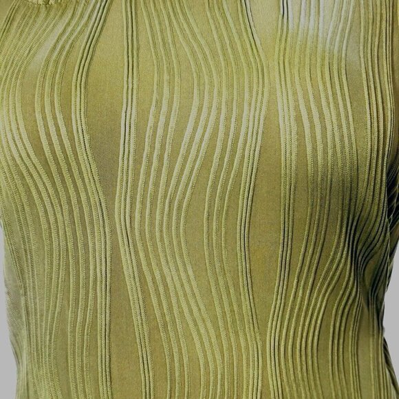 Boho Textured Squiggly Asymmetrical Top Women's XL Lime Green Cut-Out Keyhole - Picture 7 of 16